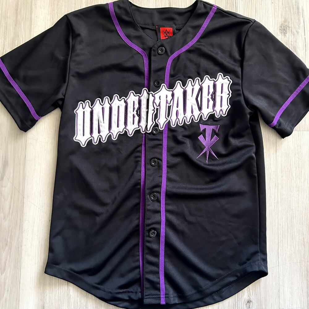 WWE Baseball Jersey Mens Medium Black The Undertaker Deadman Graphic Print EUC